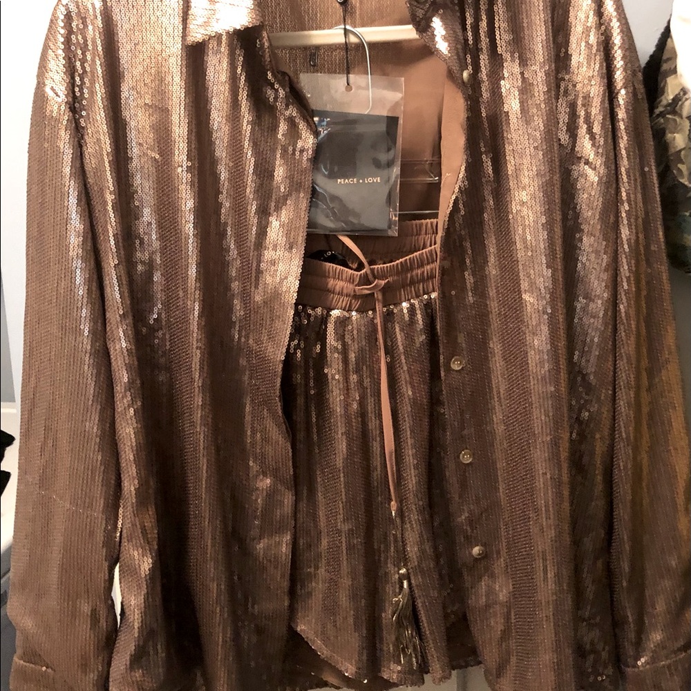 Gorgeous Bronze Sequin shirt and short set